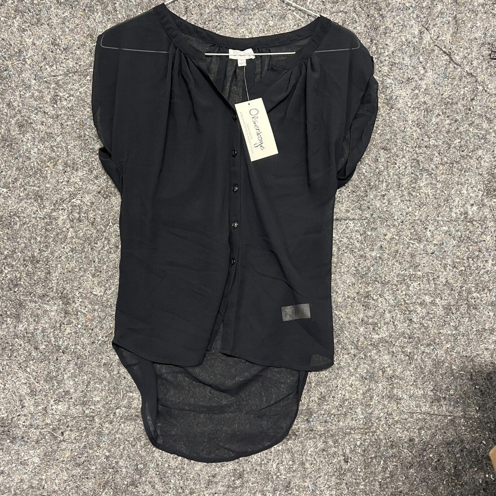 Olsenboye Mary-Kate Ashley Olsen Black Sheer Hi-Low Button Cap Sleeve Blouse S‎